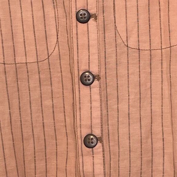 Free People Yarn Dye Stripe Linen Blend Belted Romper Pink Black Long Sleeve Sho - Picture 9 of 9